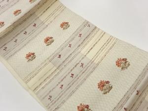 手織り紬横段に花々模様織出し名古屋帯